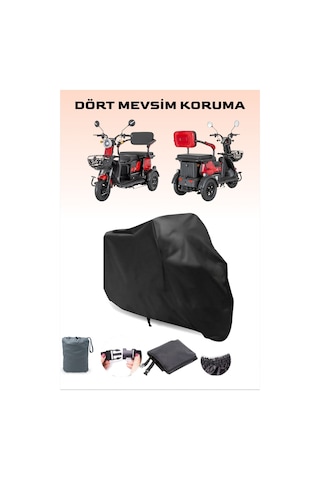 Siyah E-mon Capri Elektrikli 3 Tekerlekli Motosiklet Brandası Lastikli Bağlantı Tokalı