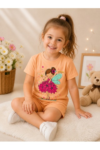 Peri Baskılı Günlük Alt Üst Takım %100 Pamuk Yumuşak Kumaş Turuncu