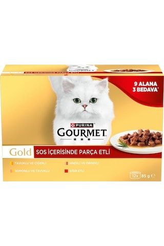 Gourmet Gold Sos İçinde Parça Etli Karışık Seri Kedi Yaş Maması 85gr X 12 Adet 12 Al 9 Öde