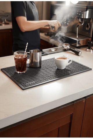 Zq Polimer 45x27 Cm Kauçuk Bar Mat, Bulaşık Kurutma Matı, Tencere Altlığı, Cam Kenarı Saksı Altlığı Siyah