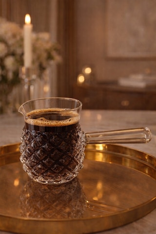 Isıya Dayanıklı Cam Cezve Kristal 400 Ml, 10 Cm Yükseklik, Cam Türk Kahvesi Cezvesi