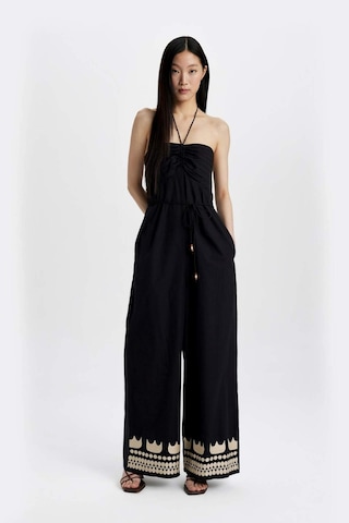 Defacto Straplez Poplin Geniş Paça Uzun Tulum B9453AX24SMBK81 Siyah