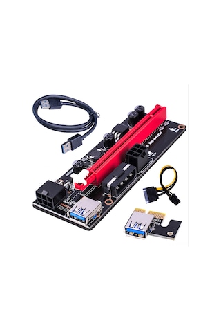 Yaleker Pcıe 1x'den 16x'e Gpu Adaptörü, 4pın+6pın Arayüzlü, Usb 3.0 Kablolu, Tüm Kasalara Uygun Ekleyici Kartı Siyah