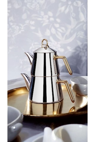 Viola Aile Boy Piramit Gold Paslanmaz Çelik Çaydanlık ALtın