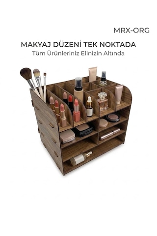 Mrx-org 9 Bölmeli Makyaj Organizer Çekmeceli Kozmetik Düzenleyici, Masa Üstü Organizer, Ahşap Makyaj Standı Ceviz