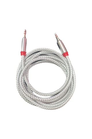 Hasır Örgülü 2 Metre Aux Kablosu Ses Kablosu 3.5 Mm Beyaz