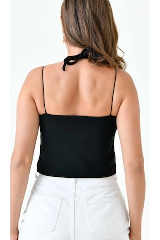 Vuvutasarım Kadın Krep Kumaş Boyun Bağlama Detaylı Askılı Siyah Crop Bluz 582455 Siyah