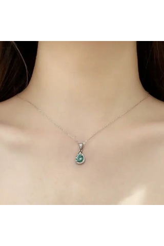 Mystic Glow Damla Zümrüt Yeşili 925 Ayar Gümüş Zincir Kadın Kolye Çok Renkli