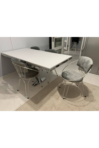 Evimeaksesuar X Masa Beyaz + 4 Adet Utku Transmisyon Sandalye Beyaz Takım