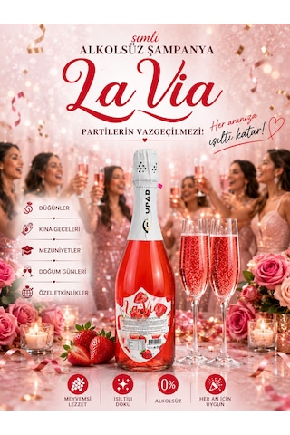 Alkolsüz Şampanya Çilek Aromalı Simli İçecek Alkolsüz Salla Patlat Şampanya
