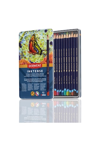 Derwent Inktense Serisi Mürekkep Bazlı Suluboya Kalem Seti - 12 Renk Metal Kutulu 124-Pembe