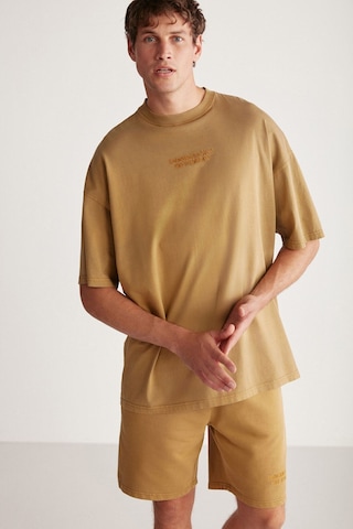 GRIMELANGE Jeffrey Erkek 2 Li Set Oversize Soluk Efektli Nakışlı Haki Alt-üst Takım Haki