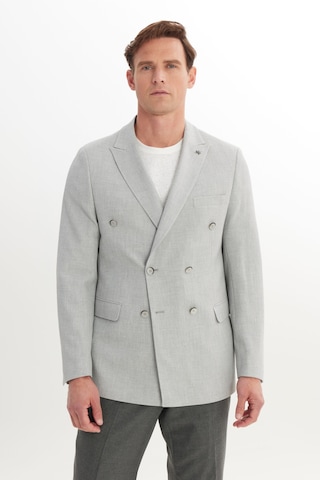 AC&Co / Altınyıldız Classics Erkek Grı Slim Fit Dar Kesim Kırlangıç Yaka Armürlü Kapak Cepli Kruvaze Ceket Grı
