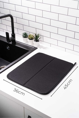 1 Adet Bulaşık Matı Süper Emici Bulaşık Kurutma Matı 45x36cm Tezgah Üstü Bulaşık Matı Yumuşak Doku Siyah