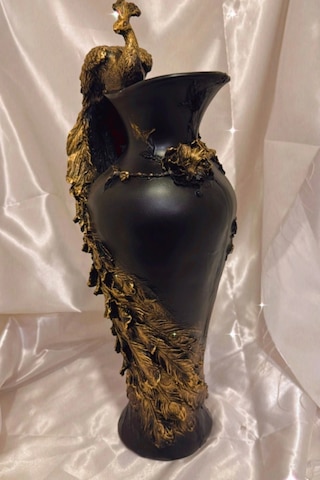 Tavuskuşu Vazo El İşi Siyah Gold