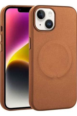Apple Uyumlu iPhone 14 Plus Kılıf Pu Deri M-safe Wireless Şarj Özellikli Zore Derix Kapak Kahverengi