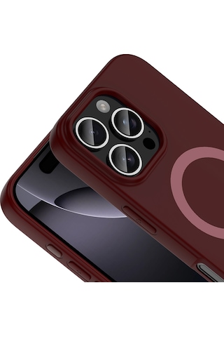Maks Technology iPhone Uyumlu 16 Pro Kılıf M-safe Şarj Özellikli Mkst Aris Silikon Kapak - Mürdüm