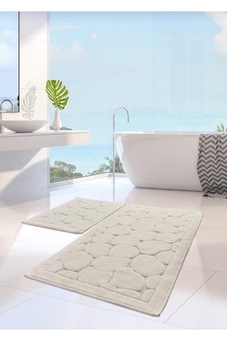 Cotton Eco 2li Pamuklu Banyo Paspas Seti Taş Desen Krem Renkli