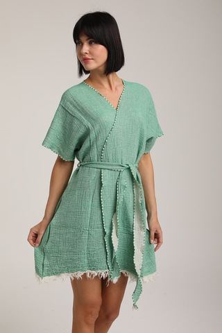 Life For Moda Kadın Kuşaklı Müslin Pareo Kimono P 80 Yeşil