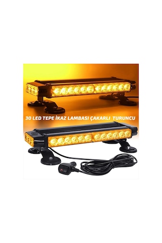 Tepe Lamba 4 Yönlü Turuncu Çakarlı Ikaz Lambası 28 Farklı Modlu Manyetik Mıknatıslı Tepe Lambası 30 Led Çakmaklık Girişli Sts Oto Aksesuar
