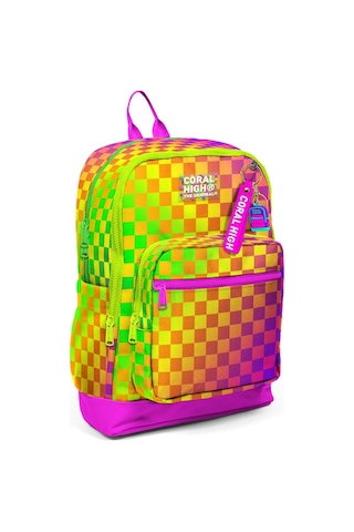 Coral High Kız Çocuk Sarı Mor Dama Desenli İlkokul Sırt Çantası Dört Bölme 33203 Çok Renkli