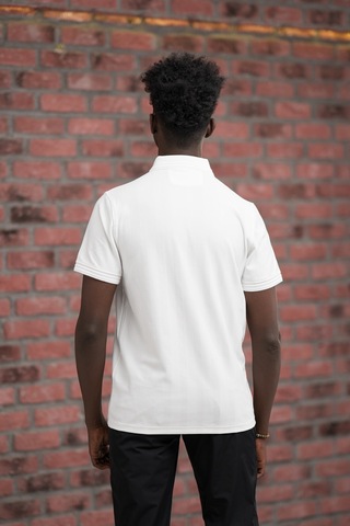 Regular Fit Likralı Kendinden Çizgili Polo Yaka T-shirt Beyaz