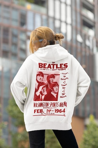 Sevbano The Beatles Müzik Grubu Baskılı Unisex Oversize 1964 Hoodie Beyaz