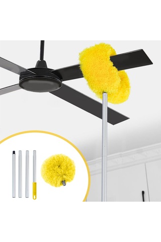 Lemestar Alüminyum Gövde Mikrofiber Başlı Uzatılabilir Temizlik Süpürgesi - Tavan, Fan, Pencereler İçin Yenilikçi Toz Temizleyici Aleti Sarı