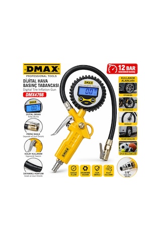 Dijital Hava Ölçme - Lastik Şişirme Tabancası 12 Bar Basınçlı - 1/4 Rekor Dmx-4798 5705