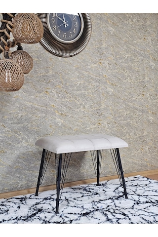 Zafir Metal Siyah Tel Ayaklı 60 Cm Puf Bench - Puf - Bench - Oturak - Mutfak Oturağı - Antre Oturağı Krem