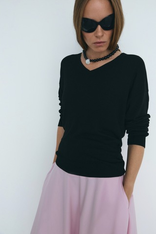 Suud Collection Siyah V Yaka İnce Triko Kazak