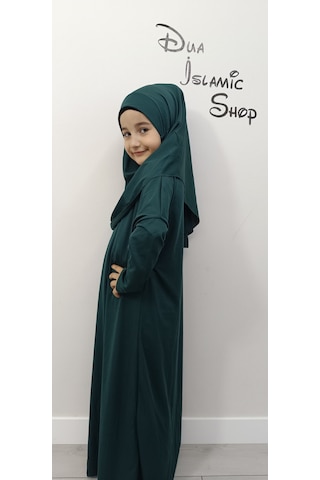 Kız Çocuk Tek Parça Namaz Elbisesi Zümrüt Yeşili