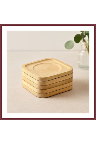 Storeşahin Bambu Ahşap Kare Çay Tabağı 9.7x9.7 Cm - 6'lı Set Shn0720
