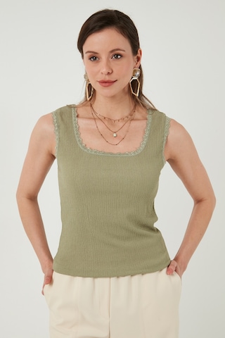 Lela Slim Fit Kalın Askılı Dantelli Kare Yaka Bürümcük Bayan Atlet 5864979 Olive
