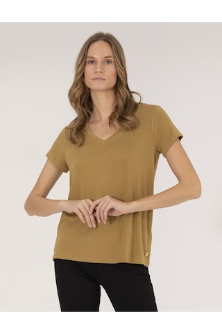 Pierre Cardin Kadın Yeşil Basic Tişört 50269345-vr235 Yeşil
