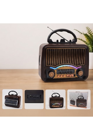 Büro Ev Ofis si İçin Retro Solar Şarjlı Bt Fm Radyolu Müzik Kutusu