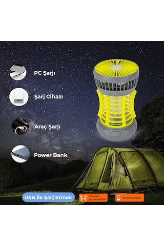 Bix KL-02 Sivrisinek Kovucu İç ve Dış Mekan Elektrikli Micro USB Şarj Edilebilir IPX4  LED Işıklı Lamba