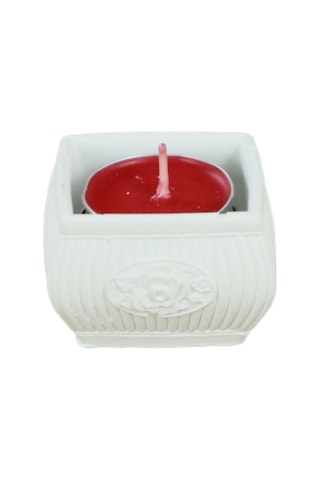 Eskitme Mumluk Şamdan Tealight Mum Uyumlu Mini Çizgili Çiçekli Model - Beyaz