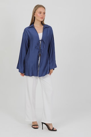 Doğal Viskon Kumaş Cepli Bağcıklı Kadın Kimono 1167 Hafif, Dökümlü, Akışkan, Yazlık Model İndigo