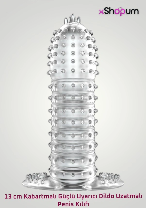 xShopum 13 Cm Kabartmalı Güçlü Uyarıcı Dildo Uzatmalı Penis Kılıfı