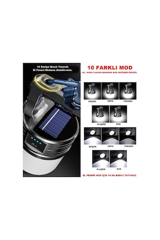 UniChrome Güneş Enerjili Solar Aydınlatma Kamp Lambası Beyaz