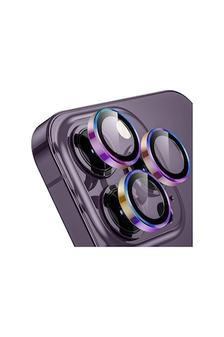 Buff Apple Uyumlu iPhone 14 Pro Max / 14 Pro Kamera Metal Lens Koruyucu Gökkuşağı