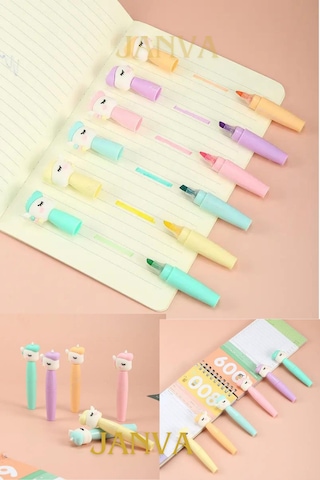 Unicorn Fosforlu Kalem Boya Seti 1 Paket 6 Adet İşaretleme Çizgi Kalemi Çok Renkli