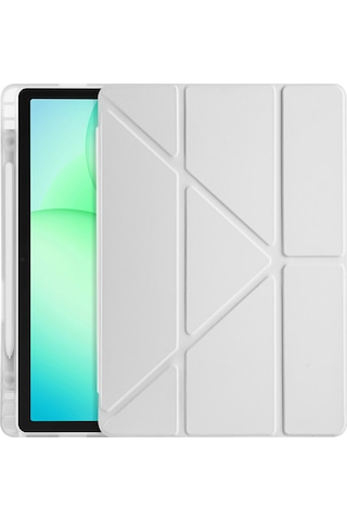 Galaxy Uyumlu Tab A11 Plus Kılıf Frm Tri Folding Kalem Bölmeli Standlı Kılıf - Mavi Kapaklı Kılıf