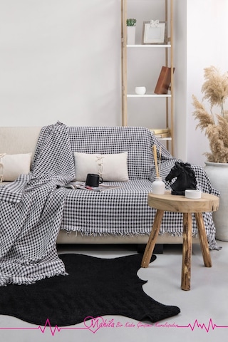 Klasik Pamuklu Koltuk Örtüsü 170x300 Cm Kazayağı Desen Koltuk Örtüsü Antrasit