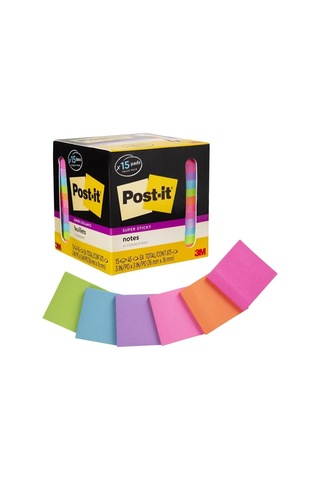 Süper Yapışkan Notlar, Çeşitli Parlak Renkler, 7,62 X 7,62 Cm, 15 Ped/paket, 45 Yaprak/ped, 2 X Yapıştırma Gücü, Geri Dönüştürülebilir 654-15sscp , Çok Renkli Okul Malzemeleri Ve Ofis Malzemeleri, Yapışma Gücünün 2x