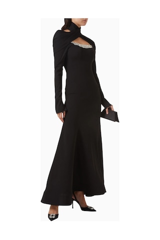Ac By Aanchal Chanda Embellished High - Neck Yüksek Yaka Taş Işlemeli Maxi Kadın Elbise Siyah