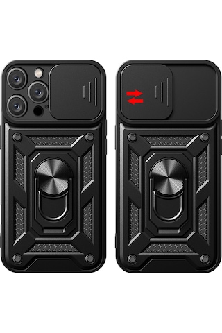 Apple Uyumlu iPhone 16 Pro Max Kılıf Pars Lens Sürgülü Yüzüklü Standlı Korumalı Kılıf