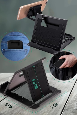 Masa Üstü Tablet Standı Telefon Standı Fold Stand Siyah Portatif Tasarım Stand