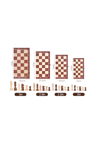 Vkemall 3'ü 1 Arada Ahşap Satranç Dama Tavla Seti Taşınabilir Ahşap Satranç Seti Yetişki